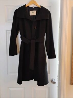 Burberry Black Wool Coat with Signature Trim